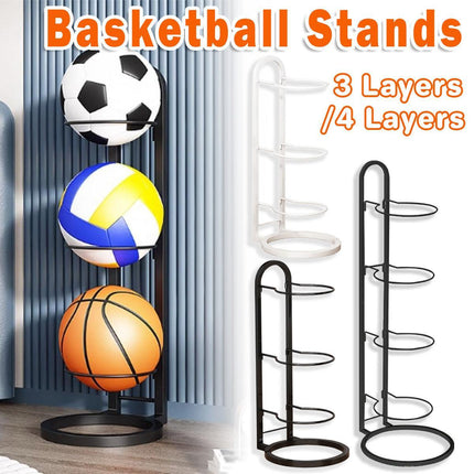 3/4Tier Basketball Stand Ball Organizer Storage Rack Basketball Equipment Holder - Black-4 Layers.
