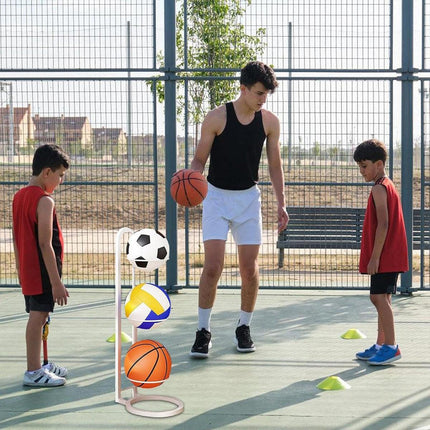 3/4Tier Basketball Stand Ball Organizer Storage Rack Basketball Equipment Holder - Black-4 Layers.