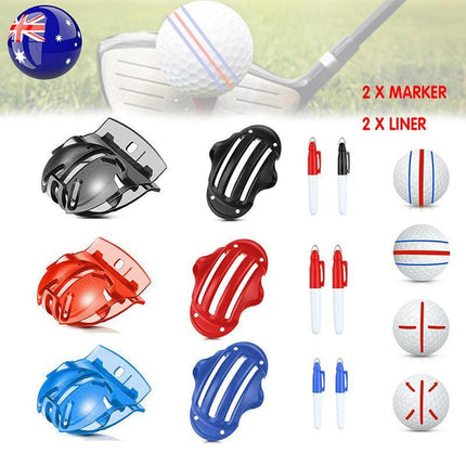 Sports Alignment Golf Ball Marker 3 Line Tool Drawing Liner Set Stencil Au Stock - Black.