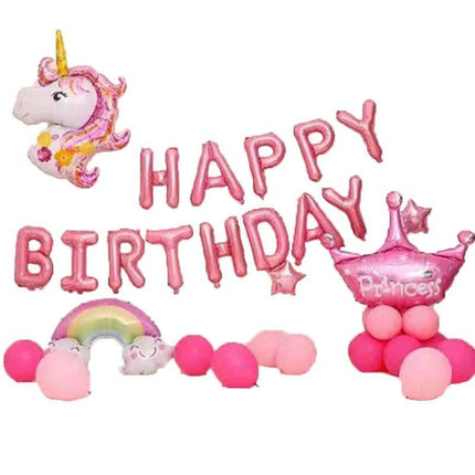 45-50 Pcs Happy Birthday 3D Unicorn Decoration Balloons Diy Decor Party Set - 03.