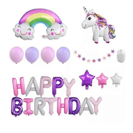 45-50 Pcs Happy Birthday 3D Unicorn Decoration Balloons Diy Decor Party Set - 04.