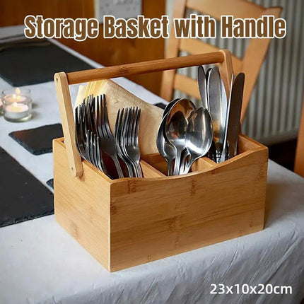 Portable Bamboo Storage Box Fruit Basket Organizer Multi Purpose Storage Basket.