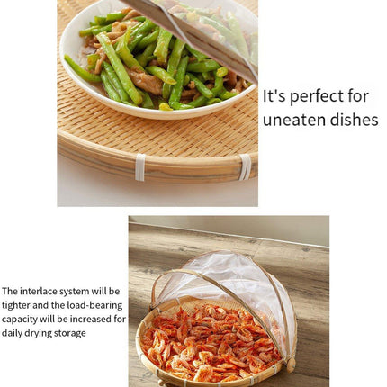 Bamboo Storage Basket with Mesh Cover for Fruit Vegetables Food Buns Kitchen - 42CM.