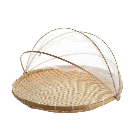 Bamboo Storage Basket with Mesh Cover for Fruit Vegetables Food Buns Kitchen - 42CM.