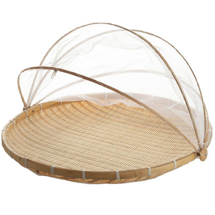 Bamboo Storage Basket with Mesh Cover for Fruit Vegetables Food Buns Kitchen - 42CM.