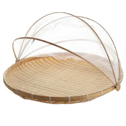Bamboo Storage Basket with Mesh Cover for Fruit Vegetables Food Buns Kitchen - 42CM.