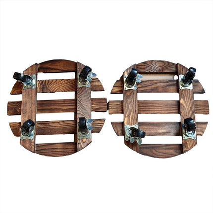 Wooden Round Universal Wheel Planter Base Tray Mobile Planter Stand for Garden.