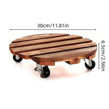 Wooden Round Universal Wheel Planter Base Tray Mobile Planter Stand for Garden.