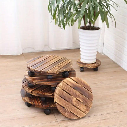 Wooden Round Universal Wheel Planter Base Tray Mobile Planter Stand for Garden.