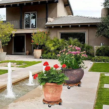 Wooden Round Universal Wheel Planter Base Tray Mobile Planter Stand for Garden.