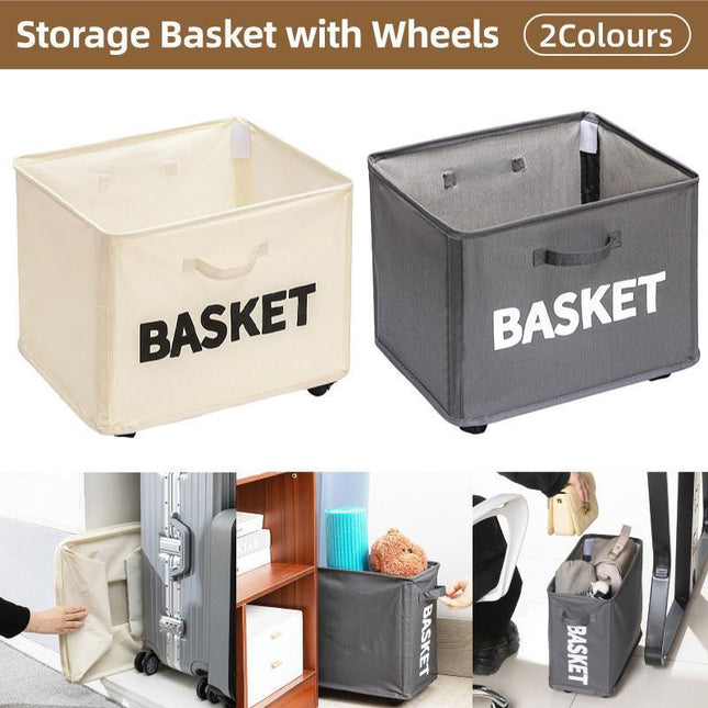 Rolling Storage Basket with Wheels for Under Desk or Shelf Organisation - Beige.