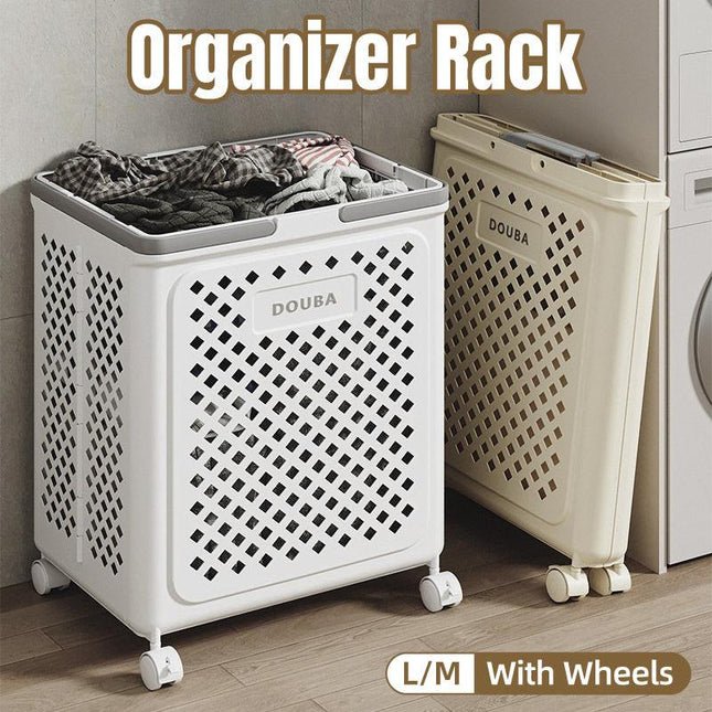 Folding Laundry Basket with Wheel Large Capacity Removable Dirty Clothes Storage - Beige-M.