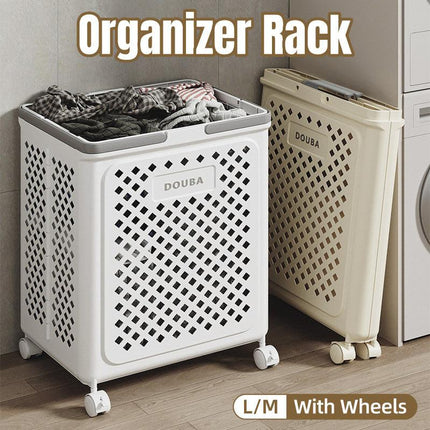 Folding Laundry Basket with Wheel Large Capacity Removable Dirty Clothes Storage - White-M.