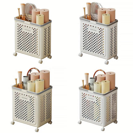 Folding Laundry Basket with Wheel Large Capacity Removable Dirty Clothes Storage - White-M.
