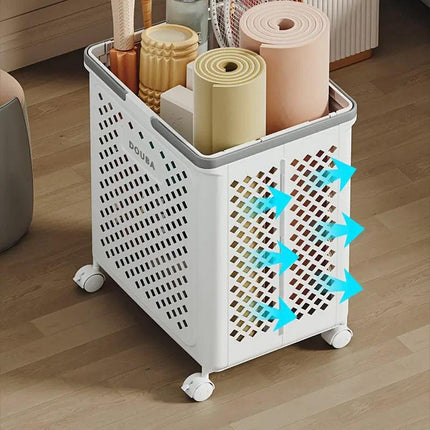 Folding Laundry Basket with Wheel Large Capacity Removable Dirty Clothes Storage - White-M.