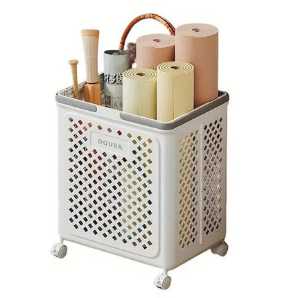 Folding Laundry Basket with Wheel Large Capacity Removable Dirty Clothes Storage - White-M.