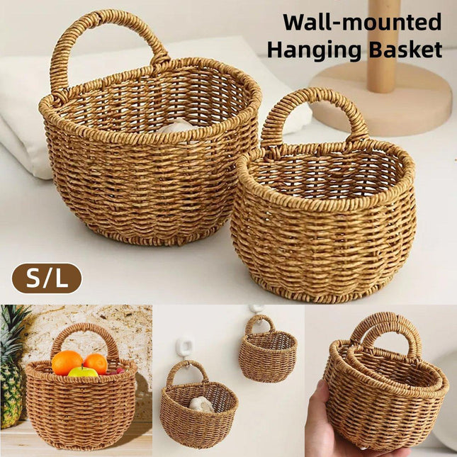 Imitation Rattan Woven Storage Basket Shelf Organizer Wash Rack for Home Decor - Small.