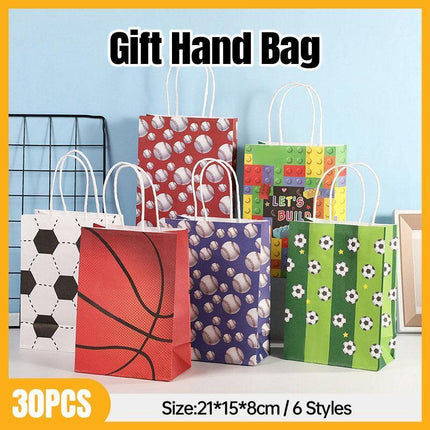 30PCS Fashion Ball Kraft Paper Gift Bag Festivals gift tote bag Party Favor Bag - Basketball-30pcs.