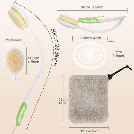 Back Bath Brush with Soft Bristles Curved Handle for Convenient Shower Scrubbing.