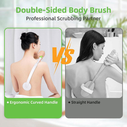 Back Bath Brush with Soft Bristles Curved Handle for Convenient Shower Scrubbing.