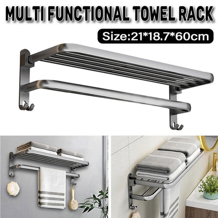 Grey Aluminum Towel Rack Punch-Free Bathroom Storage Towel Holder Home Organizer.