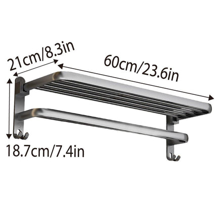Grey Aluminum Towel Rack Punch-Free Bathroom Storage Towel Holder Home Organizer.