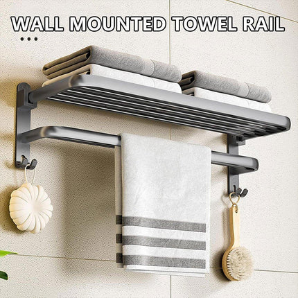 Grey Aluminum Towel Rack Punch-Free Bathroom Storage Towel Holder Home Organizer.