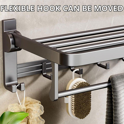 Grey Aluminum Towel Rack Punch-Free Bathroom Storage Towel Holder Home Organizer.