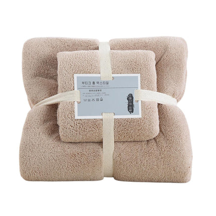 Coral Velvet Towel Set Bath Towels Soft Absorbent Quick Dry Face Hand Cloth Home - Brown.