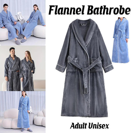 Flannel Bathrobe Set Autumn Winter Coral Fleece Nightgown for Men and Women Warm - Grey.