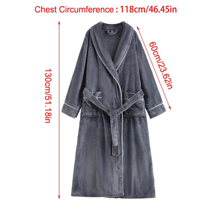 Flannel Bathrobe Set Autumn Winter Coral Fleece Nightgown for Men and Women Warm - Grey.