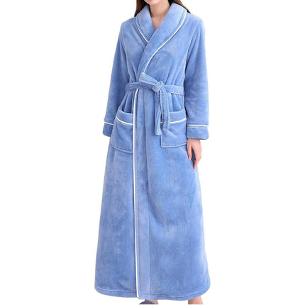 Flannel Bathrobe Set Autumn Winter Coral Fleece Nightgown for Men and Women Warm - Grey.