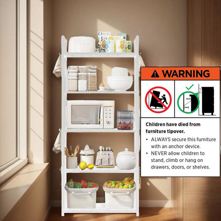 5Tiers Pot Storage Rack Pan Stand Saucepan Holder Cookware Organizer for Kitchen - White.