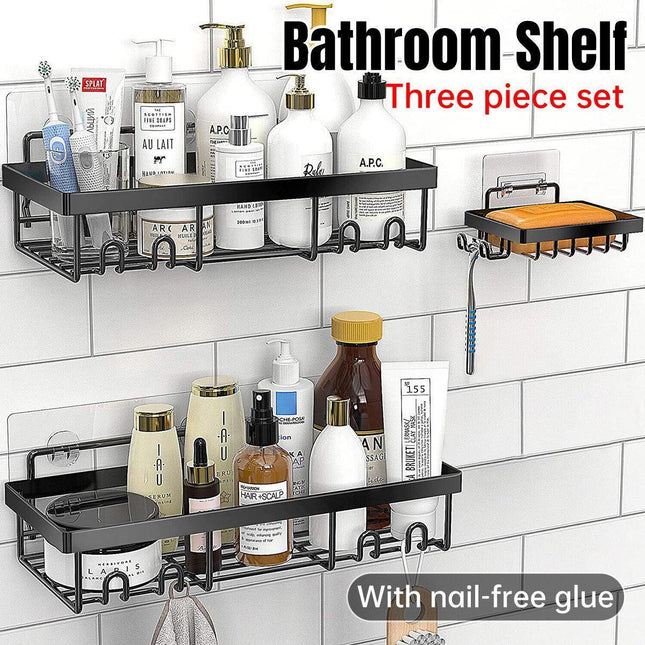 Perforation Free Bathroom Shelf Space Saving Storage Rack Organizer for Home Use.