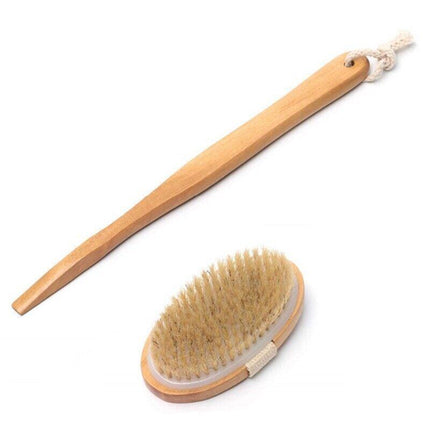 Long Handle Wooden Back Brush with Natural Bristles for Shower and Bath.
