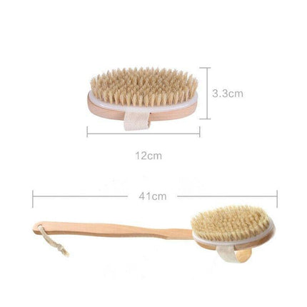 Long Handle Wooden Back Brush with Natural Bristles for Shower and Bath.