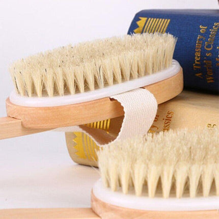 Long Handle Wooden Back Brush with Natural Bristles for Shower and Bath.