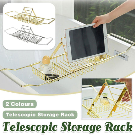 Bathtub Rack Bathroom Storage Shelf Telescopic Adjustable Organiser Tray Home - Silver.