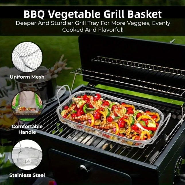 Stainless Steel Square Barbecue Basket Multifunctional Tray Grilling Vegetables.