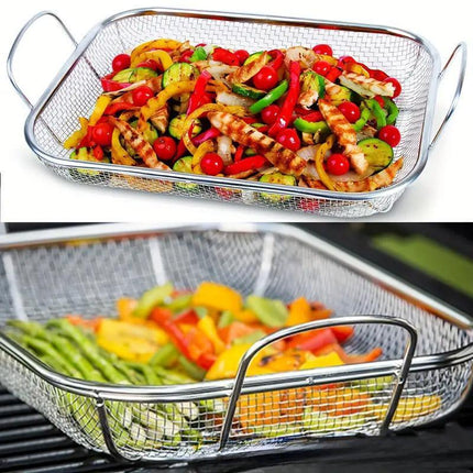 Stainless Steel Square Barbecue Basket Multifunctional Tray Grilling Vegetables.