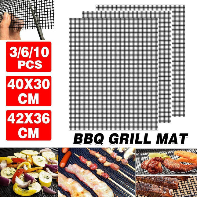 3/6/10PCS Non-Stick BBQ Grill Mat Mesh Liner Cooking Barbecue Sheet Baking Pad - 40X30cm-10PCS.
