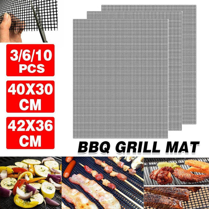 3/6/10PCS Non-Stick BBQ Grill Mat Mesh Liner Cooking Barbecue Sheet Baking Pad - 40X30cm-3PCS.