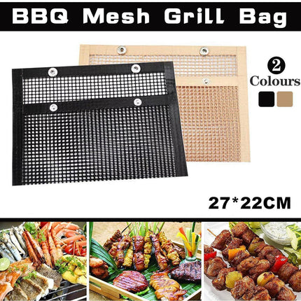 BBQ Mesh Grill Bag 27x22cm Non Stick Reusable Barbecue Grilling Basket Net - Copper.