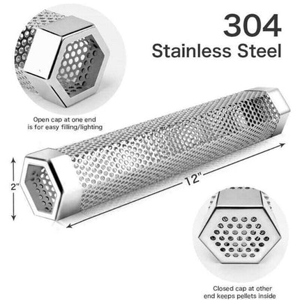 Hexagon Bbq Smoker Tube Stainless Steel Grill Accessory Smoking Box Long Lasting - 12Inch.