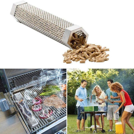 Hexagon Bbq Smoker Tube Stainless Steel Grill Accessory Smoking Box Long Lasting - 12Inch.
