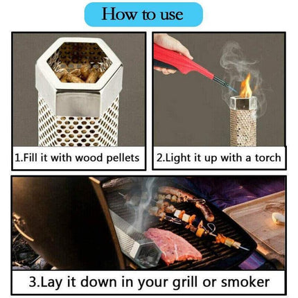 Hexagon Bbq Smoker Tube Stainless Steel Grill Accessory Smoking Box Long Lasting - 12Inch.
