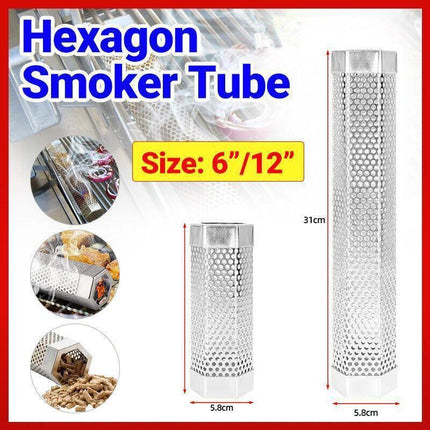Hexagon Bbq Smoker Tube Stainless Steel Grill Accessory Smoking Box Long Lasting - 6Inch.