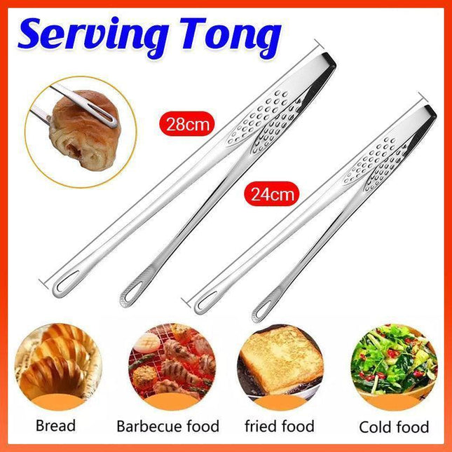 24/28Cm Stainless Steel Kitchen Grill Straight Tweezers Bbq Food Tongs Tools - 24CM.