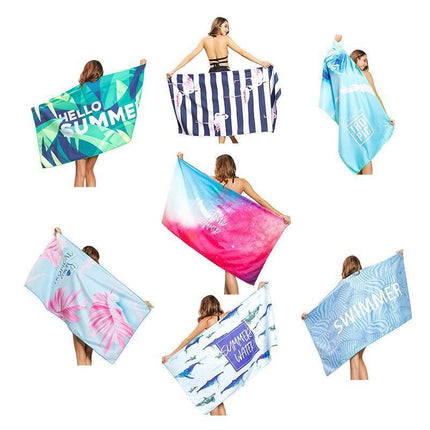 Sand Free XL Beach Towel + Bag Quick Dry Microfibre Compact Light Swimming - Grystal Green Leaf.
