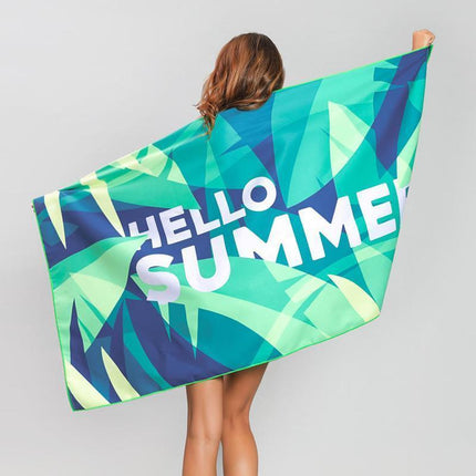 Sand Free XL Beach Towel + Bag Quick Dry Microfibre Compact Light Swimming - Grystal Green Leaf.